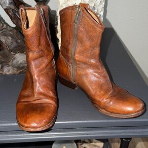 Frye Cognac Brown Leather Zip Ankle Booties